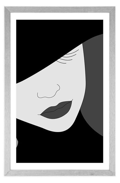 Poster cu passepartout doamnă nobilă în pălărie în design alb-negru