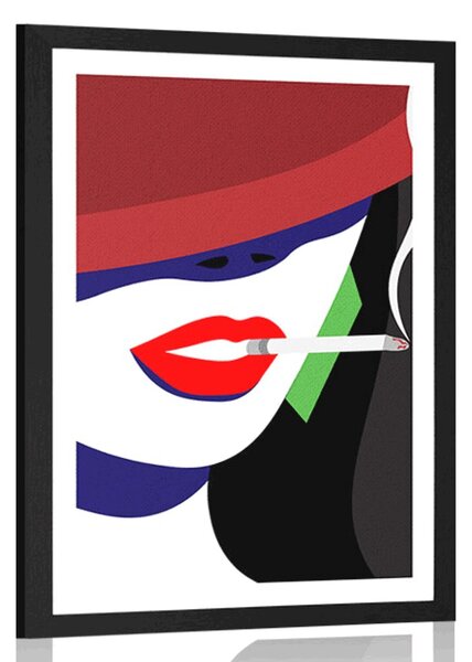 Poster cu passepartout femeie în pălărie în stil pop-art