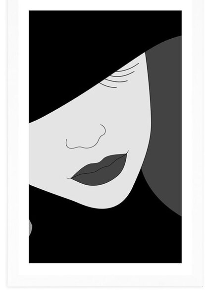 Poster cu passepartout doamnă nobilă în pălărie în design alb-negru