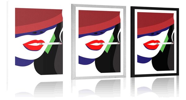 Poster cu passepartout femeie în pălărie în stil pop-art