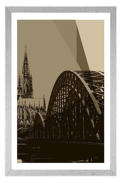 Poster cu passepartout ilustrație a orașului Kolin în design sepia