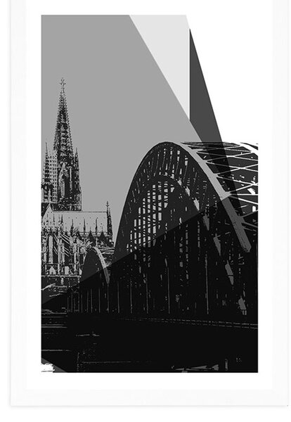 Poster cu passepartout ilustrație a orașului Kolin în design alb-negru