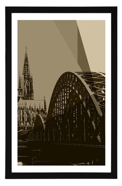 Poster cu passepartout ilustrație a orașului Kolin în design sepia