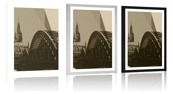 Poster cu passepartout ilustrație a orașului Kolin în design sepia