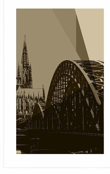 Poster cu passepartout ilustrație a orașului Kolin în design sepia