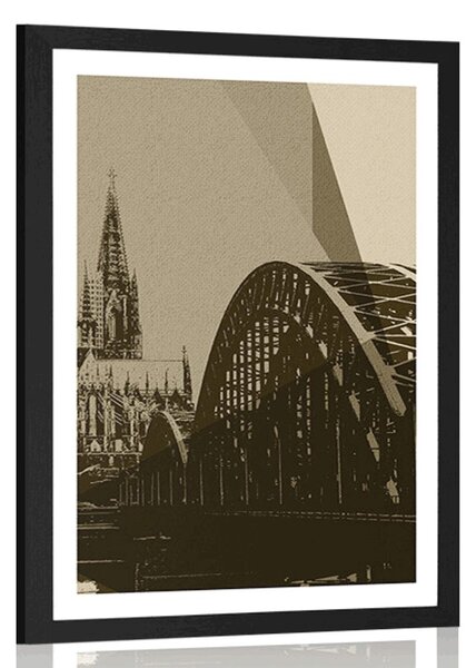 Poster cu passepartout ilustrație a orașului Kolin în design sepia