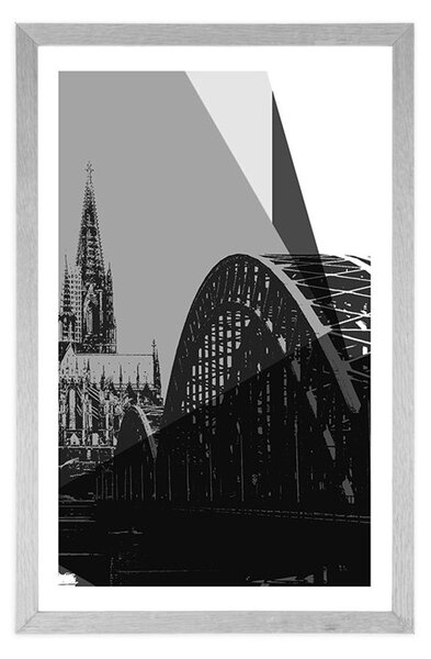 Poster cu passepartout ilustrație a orașului Kolin în design alb-negru