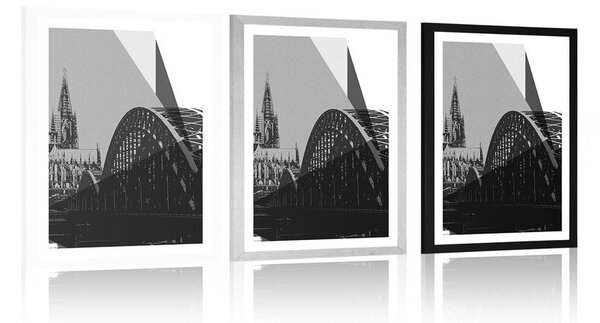Poster cu passepartout ilustrație a orașului Kolin în design alb-negru
