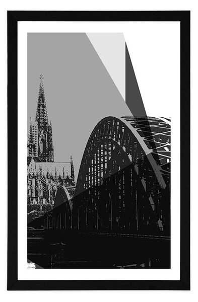 Poster cu passepartout ilustrație a orașului Kolin în design alb-negru