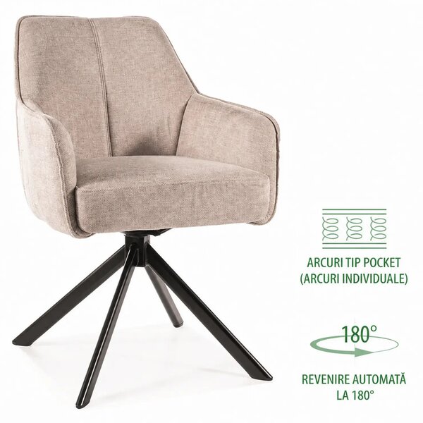 Scaun NOTTI, bej/negru, stofa/metal, 55x45x83 cm