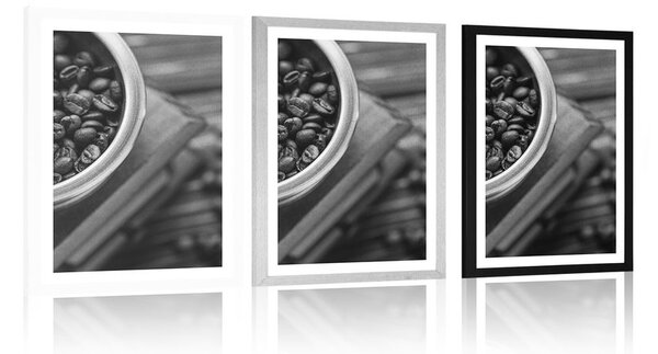 Poster cu passepartout mașină de măcinat cafea vintage în design alb-negru