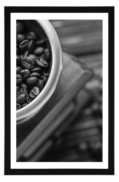 Poster cu passepartout mașină de măcinat cafea vintage în design alb-negru