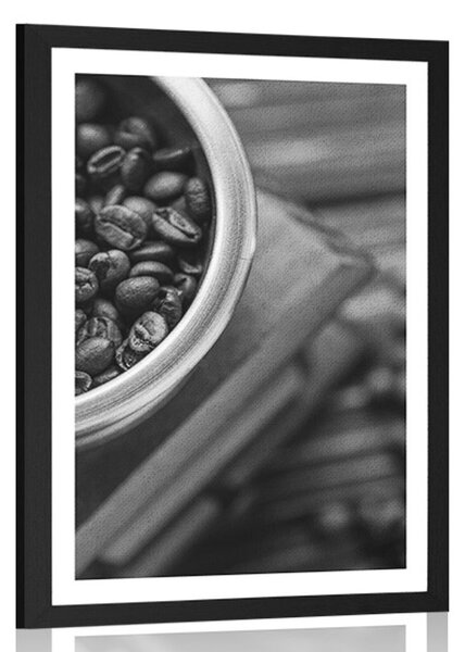Poster cu passepartout mașină de măcinat cafea vintage în design alb-negru