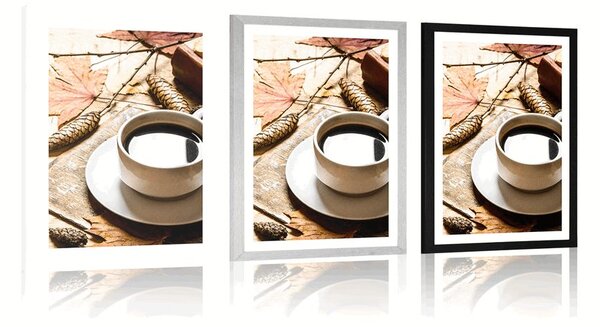 Poster cu passepartout o cană de cafea cu atingere de toamnă