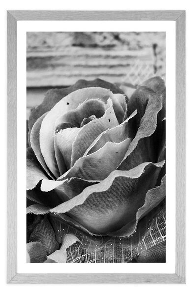 Poster cu passepartout trandafir elegant vintage în design alb-negru
