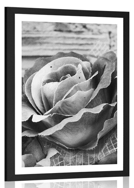 Poster cu passepartout trandafir elegant vintage în design alb-negru