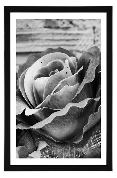Poster cu passepartout trandafir elegant vintage în design alb-negru