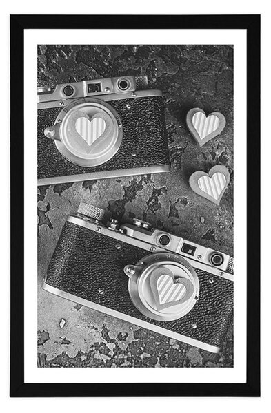Poster cu passepartout două camere foto retro în design alb-negru