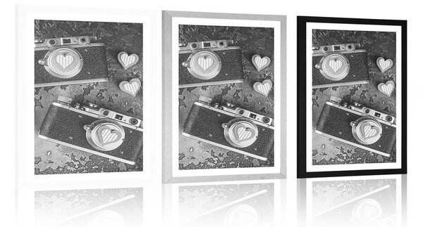 Poster cu passepartout două camere foto retro în design alb-negru
