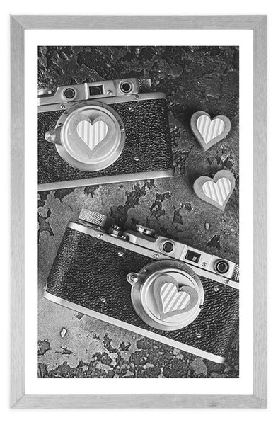 Poster cu passepartout două camere foto retro în design alb-negru