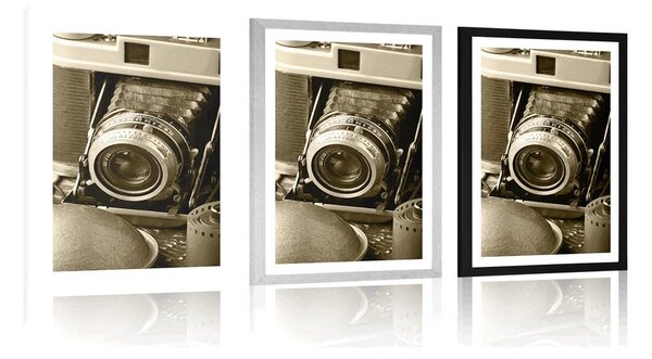 Poster cu passepartout cameră foto veche în design sepia