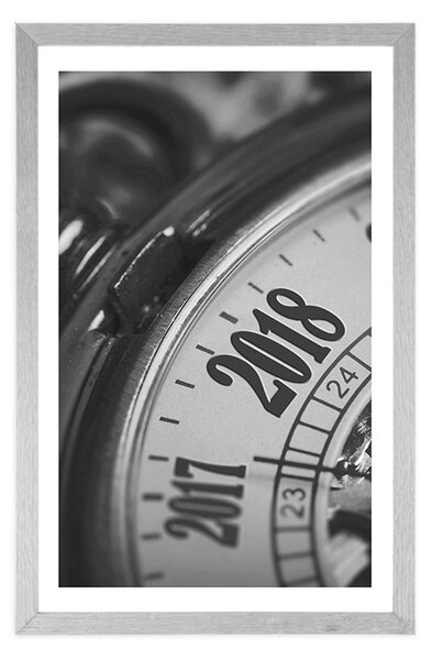 Poster cu passepartout ceas de buzunar vintage în design alb-negru