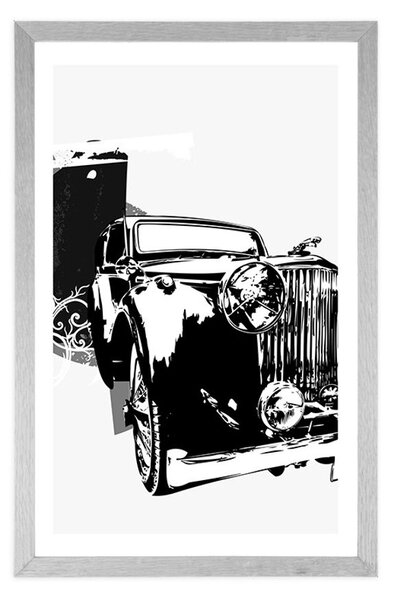 Poster cu passepartout mașină retro în alb-negru cu abstracție