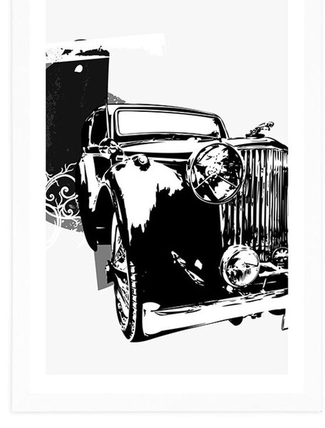 Poster cu passepartout mașină retro în alb-negru cu abstracție