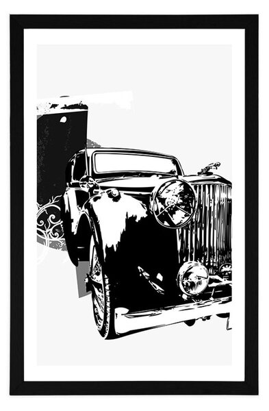 Poster cu passepartout mașină retro în alb-negru cu abstracție