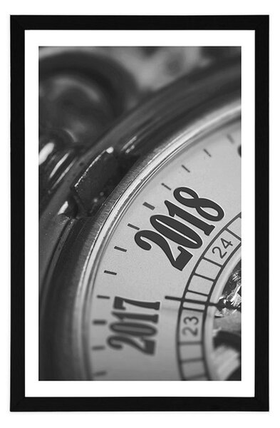 Poster cu passepartout ceas de buzunar vintage în design alb-negru