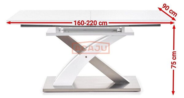 Masa extensibila SANDOR, alb/crom, 160/220x90x75 cm