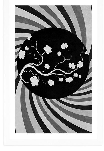 Poster cu passepartout fundal grunge asiatic în design alb-negru