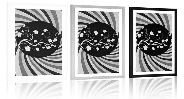 Poster cu passepartout fundal grunge asiatic în design alb-negru