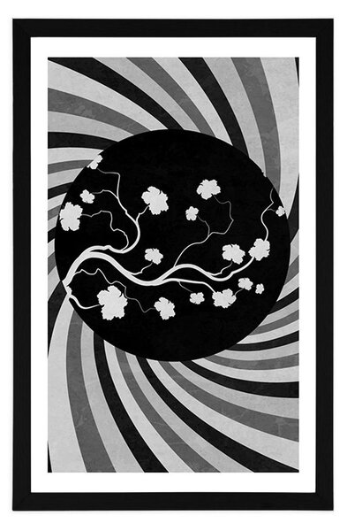 Poster cu passepartout fundal grunge asiatic în design alb-negru