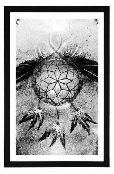 Poster cu passepartout prinzător de vise indian în design alb-negru