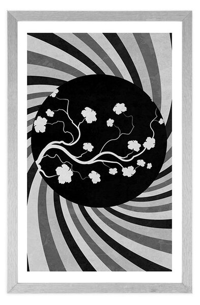 Poster cu passepartout fundal grunge asiatic în design alb-negru