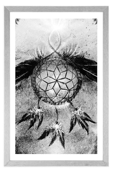 Poster cu passepartout prinzător de vise indian în design alb-negru