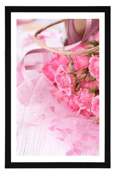 Poster cu passepartout buchet romantic de trandafiri roz