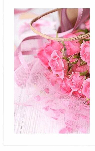 Poster cu passepartout buchet romantic de trandafiri roz