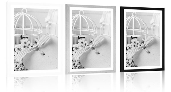 Poster cu passepartout natură moartă romantică în stil vintage în design alb-negru