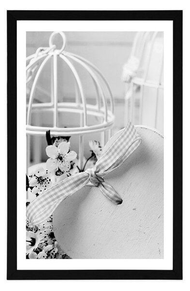 Poster cu passepartout natură moartă romantică în stil vintage în design alb-negru