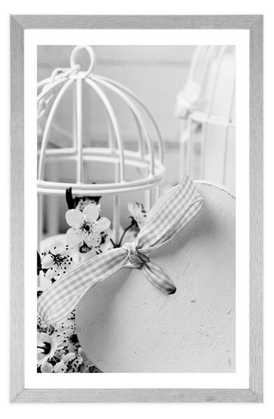 Poster cu passepartout natură moartă romantică în stil vintage în design alb-negru