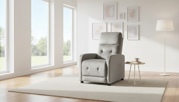 Fotoliu rabatabil OTUS, stofa catifelata gri - Bluvel 14, 66x92/144x10