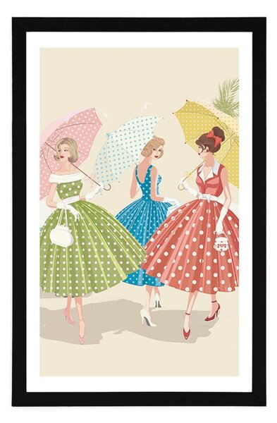 Poster cu passepartout doamne retro cu umbrele