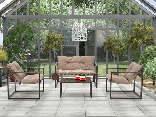 Set mobilier de exterior Houston 1459, Cappuccino, Negru, Tapiterie, Metal, 32.1 kg
