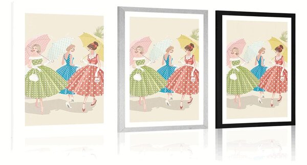 Poster cu passepartout doamne retro cu umbrele