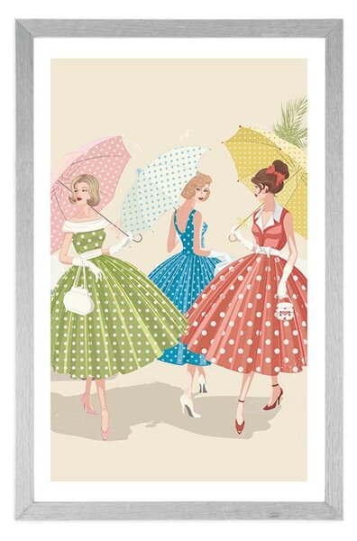 Poster cu passepartout doamne retro cu umbrele