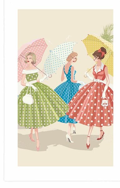 Poster cu passepartout doamne retro cu umbrele