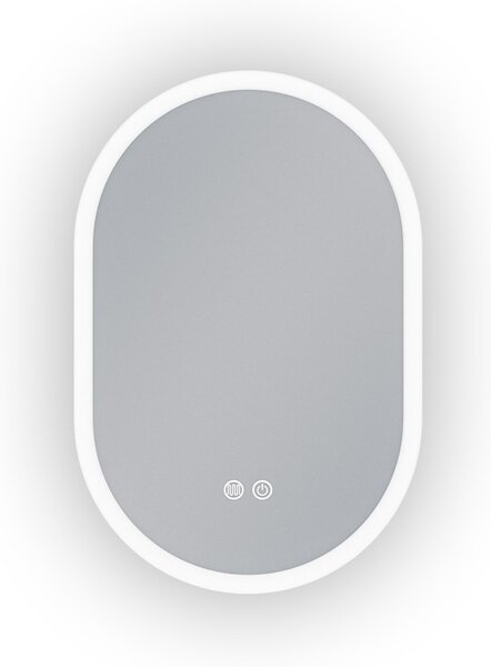 Erga Demi, oglindă ovală LED 40x60cm, 3 culori de lumină, iluminare frontală, pernă încălzitoare anti-aburire, ERG-V01-DEMI-4060-CL