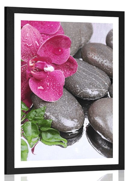 Poster cu passepartout orhidee înfloritoare și pietre wellness